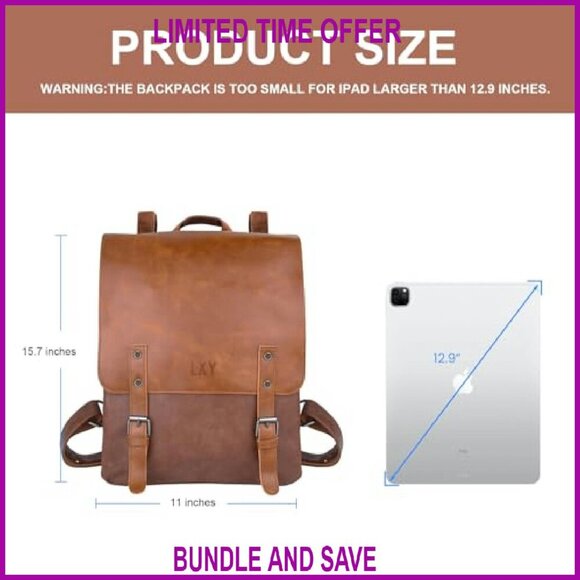 Vegan Leather Laptop Backpack Daypack Travel Bookbag Unisex